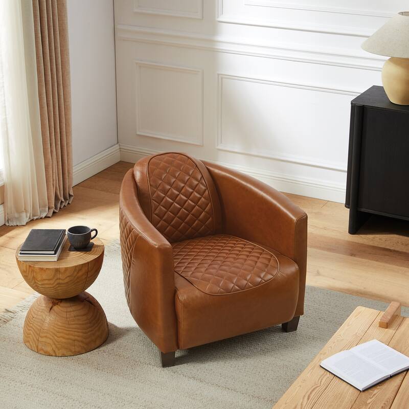 Mid-century and Modern Top Grain Leather Accent Arm Chair