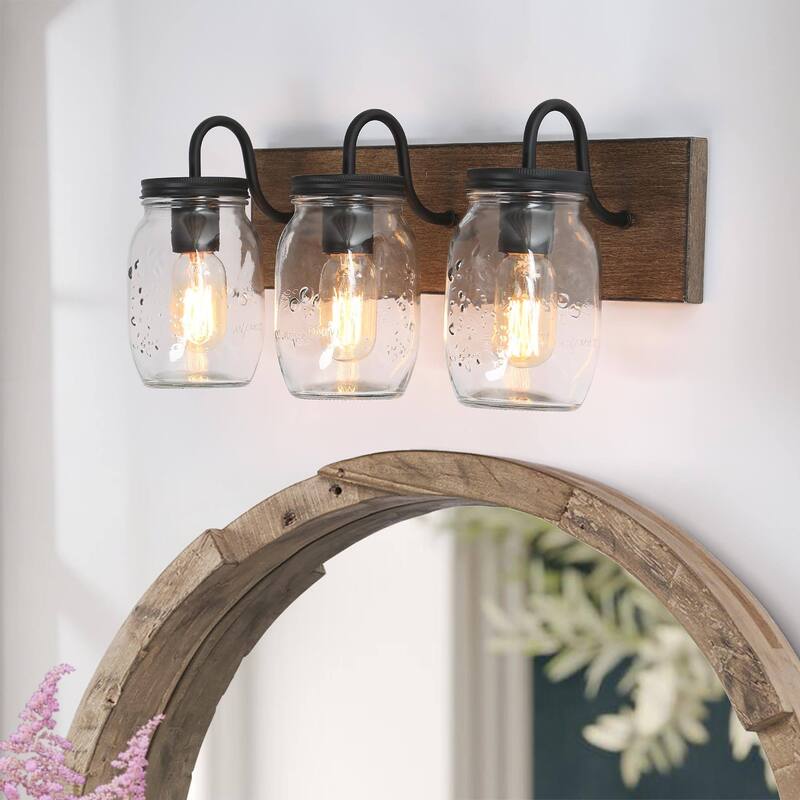 Kole Modern Farmhouse 3-Light Bathroom Vanity Light Mason Jar Wall Sconce - 18"L x 9"H