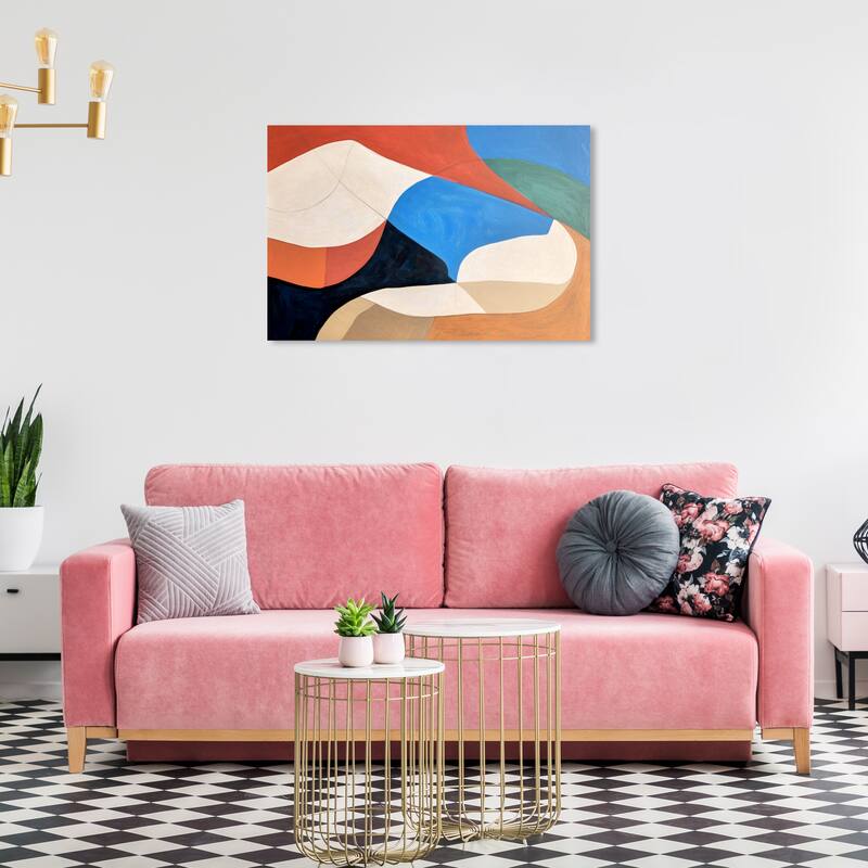 Wynwood Studio Canvas Abstract Lake in the Dunes Blue and Dark Orange Modern & Contemporary Wall Art Canvas Print - 36 x 24
