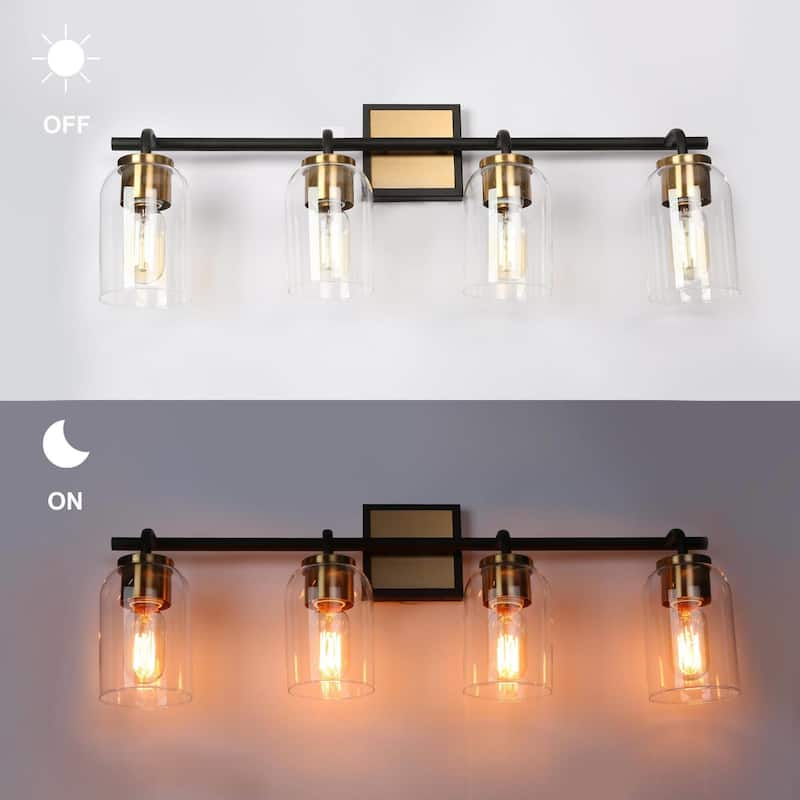 Modern Farmhouse 4-Light Bathroom Vanity Light Black Gold Glass Wall Sconce