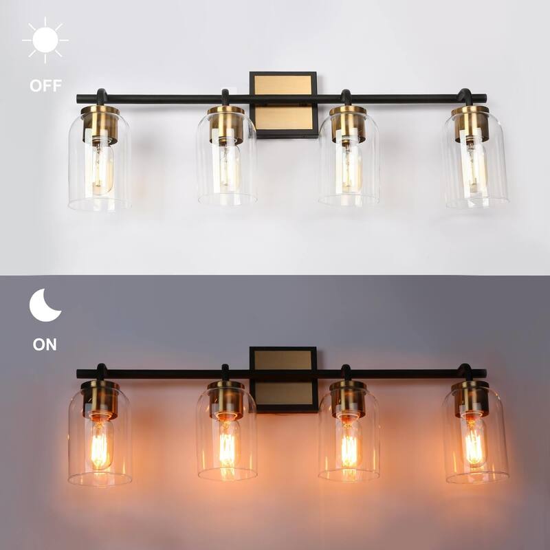 Modern Farmhouse Bathroom Vanity Light Black Gold Cylinder Glass Wall Sconce