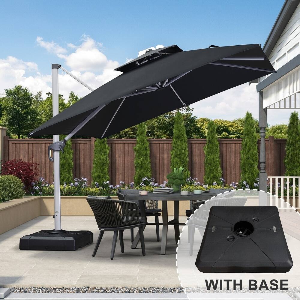 PURPLE LEAF 11ft Square Patio Cantilever Umbrella with Base