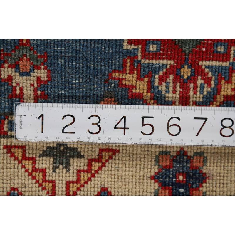 Blue Geometric Kazak Oriental Foyer Rug Handmade Wool Carpet - 2'1" x 2'10"
