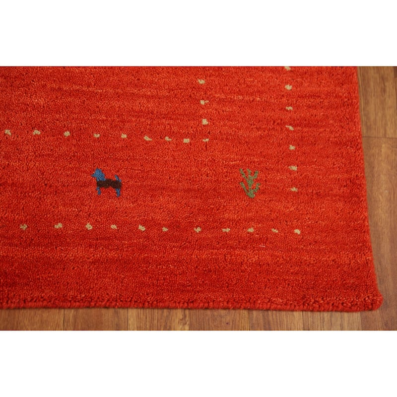 Tribal Gabbeh Indian Rug Hand-Knotted Oriental Green Wool Carpet - 3'11" x 5'11"