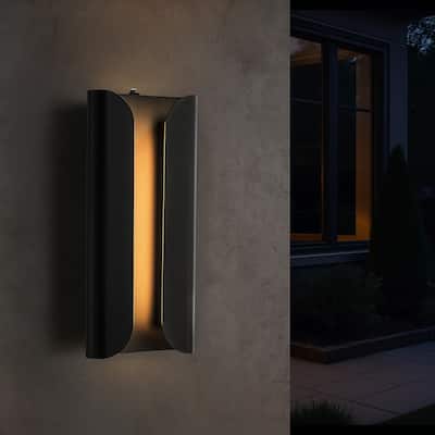 Matte Black 24W Integrated LED AWall Sconce with Acrylic Shade Modern Simplicity Outdoor Wall Light with Dusk to Dawn Sensor