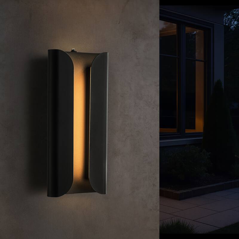Matte Black Integrated LED Wall Sconce with Acrylic Shade Modern with Dusk to Dawn Sensor for Porch Garage（2 Pack) - W7''