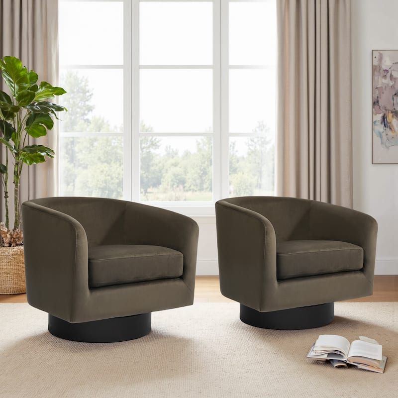2 Set Modern Upholstered Swivel 360 Degree Accent Chair - 28" W × 25" D × 26" H - Coffee