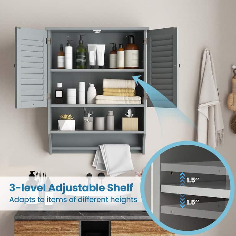 Costway Bathroom Wall Mounted Medicine Cabinet with Louvered Doors & - See Details