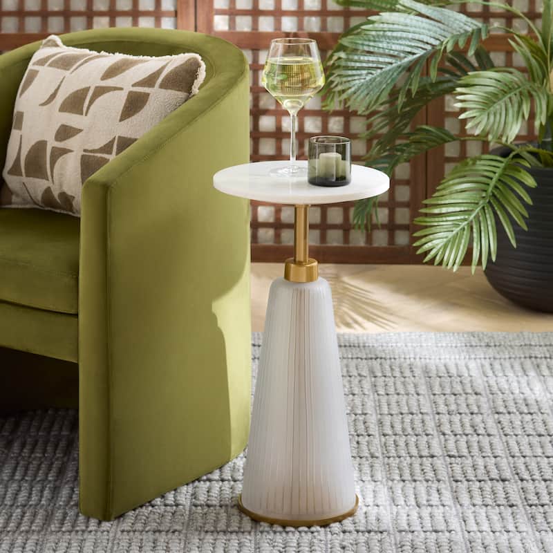 SAFAVIEH Home Paulon Side Table - 12"W x 12"D x 23"H - Cream/White