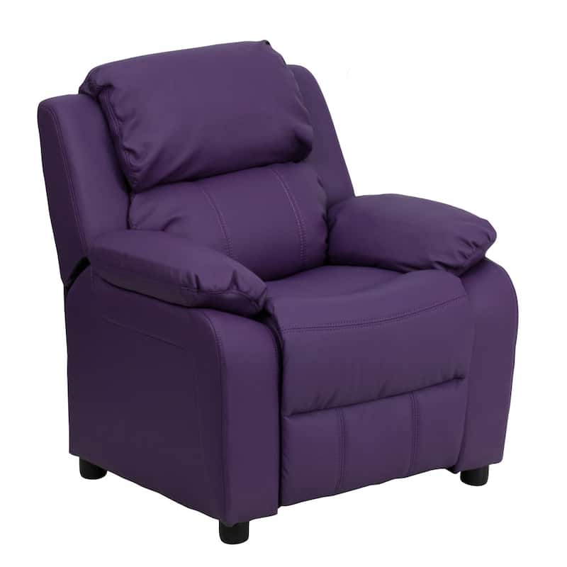 Deluxe Padded Contemporary Kids Recliner with Storage Arms