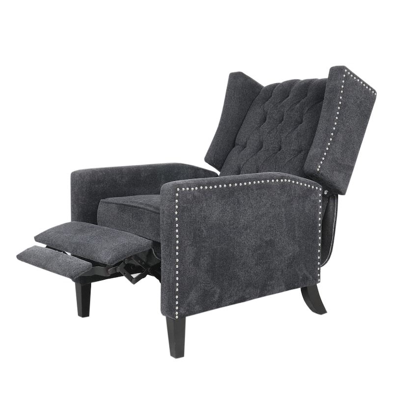 Recliner Chair with Button Tufted Pushback and Sleek Arms, Black