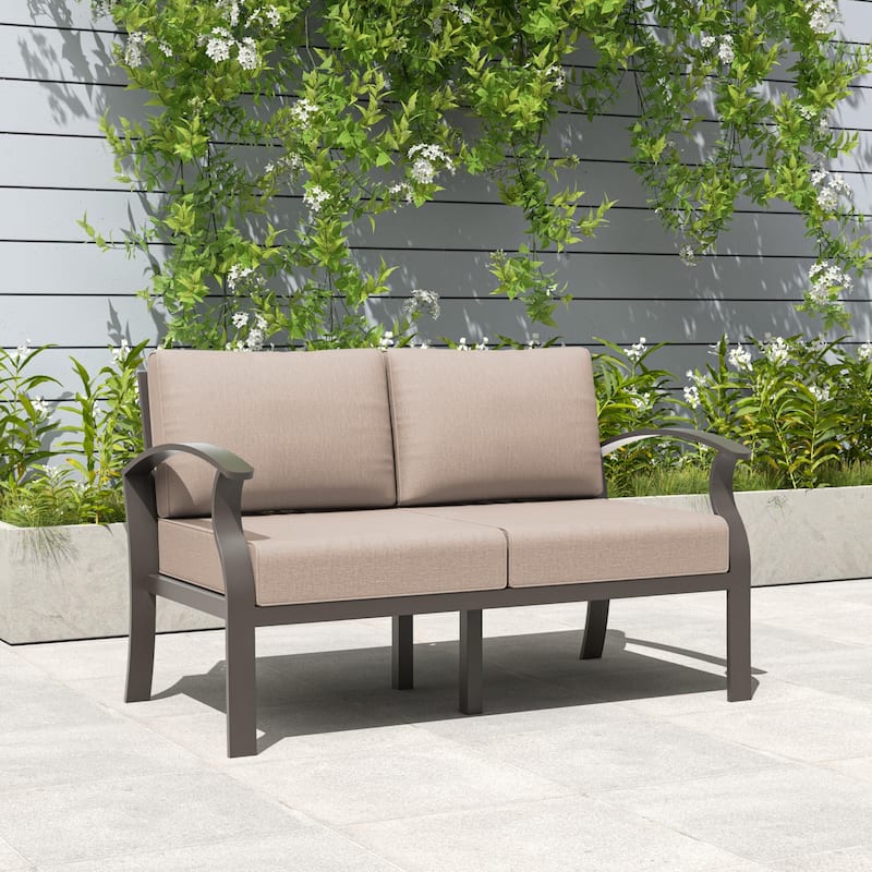 Aluminum Patio Furniture Set with FirePit Ottomans Swivel Chairs,Sectional Sofa with Thick Seat Cushions for Porch Garden