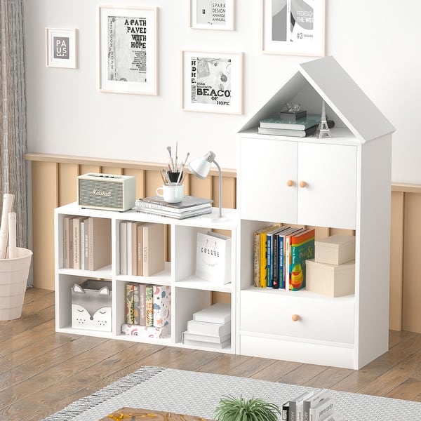 slide 2 of 18, Versatile Children's Bookshelf with House-Shaped Design, Multi-Functional Storage for Books and Toys, Adjustable Placement White