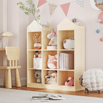 8-Cubby Kids Bookshelf Wooden Toy Storage Organizer Bookcase