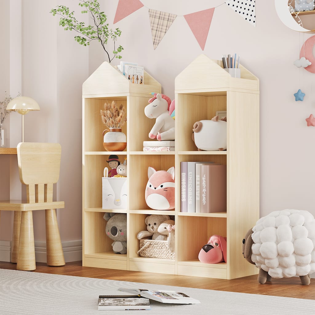 8-Cubby Kids Bookshelf Wooden Toy Storage Organizer Bookcase
