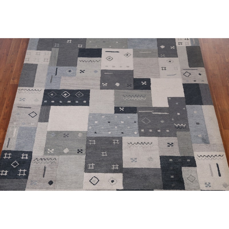 Geometric Gray Gabbeh Indian Area Rug Hand-Tufted Wool Carpet - 5'3" x 7'7"