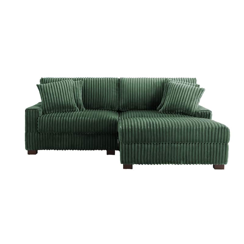 79" W Upholstered Plush Corduroy Sectional Modular Sofa with Ottoman
