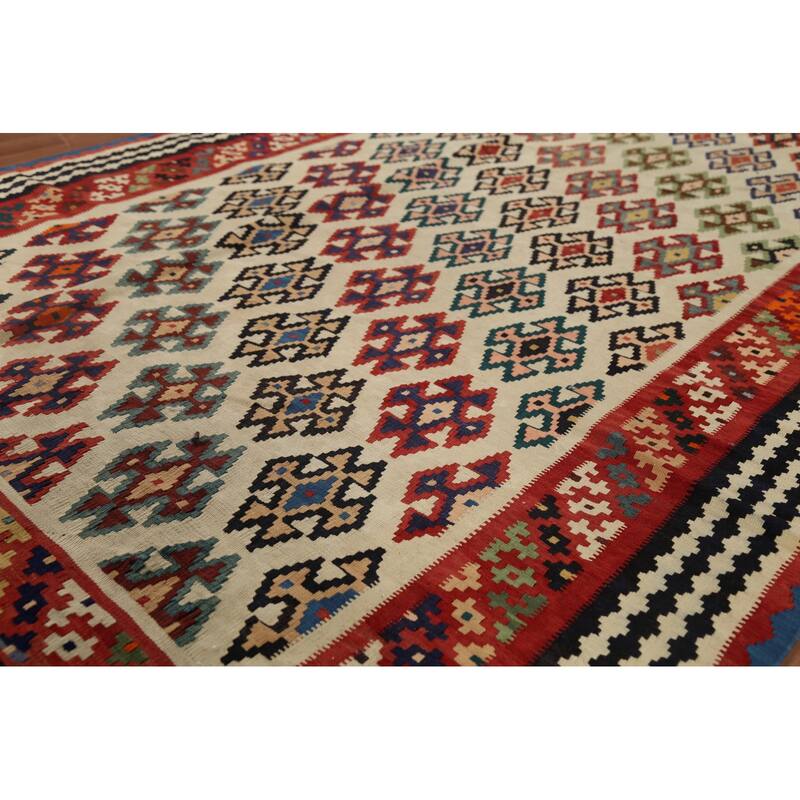 Kilim Qashqai Persian Vintage Rug Hand-Knotted Geometric Wool Carpet - 5'3"x 9'2"
