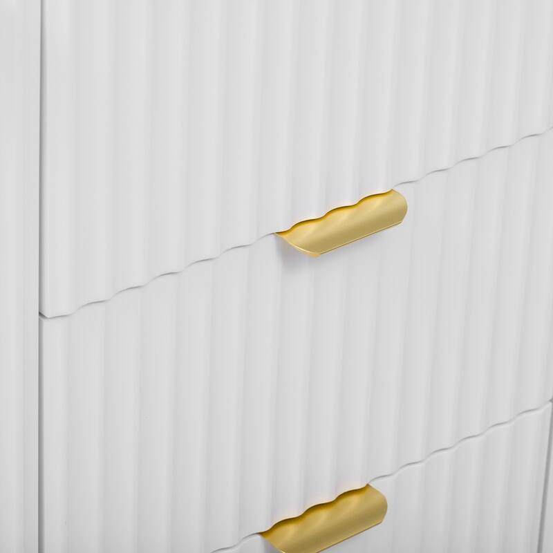 Entryway Cabinet with Wave Design-3 Adjustable Shelves, 3 Drawers & Close Doors, Storage Console Table with Metal Handle