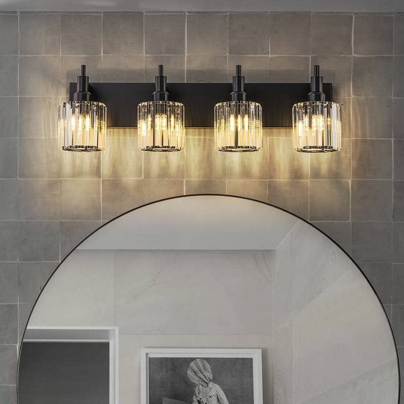 3/4/5-Light Modern Glam Dimmable Cylinder Crystal Wall Light Bathroom Vanity Light - 27.5 in. W 4-Light - Black