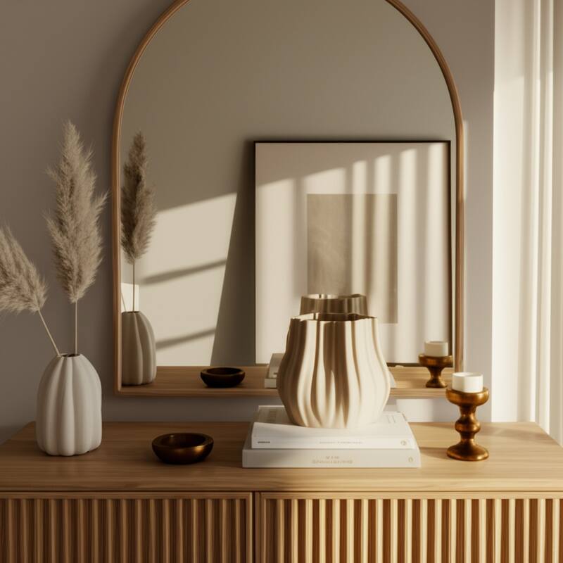 Stoneware Vase 3D Printed Sculpted Fluted Textured Curved