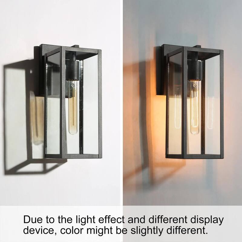 Bern 1-Light Black Outdoor Wall Sconces with Clear Glass Patio Lights - L 5"x W 7.5"x H 14"