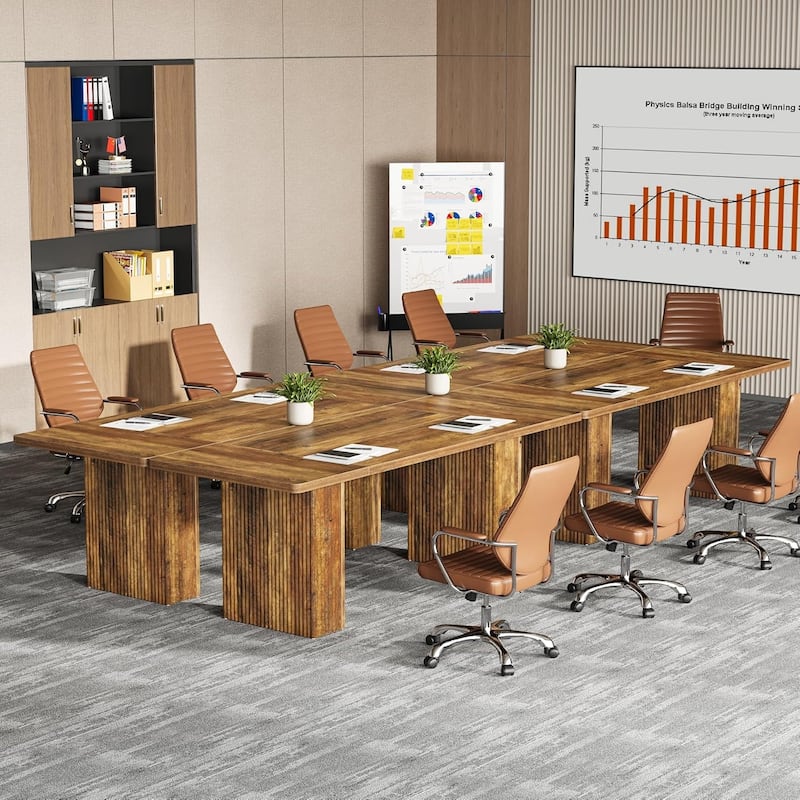 70.89 Inches Brown Engineered Wood Conference Table, 6FT Rectangular Meeting Room Table - 4 Pcs