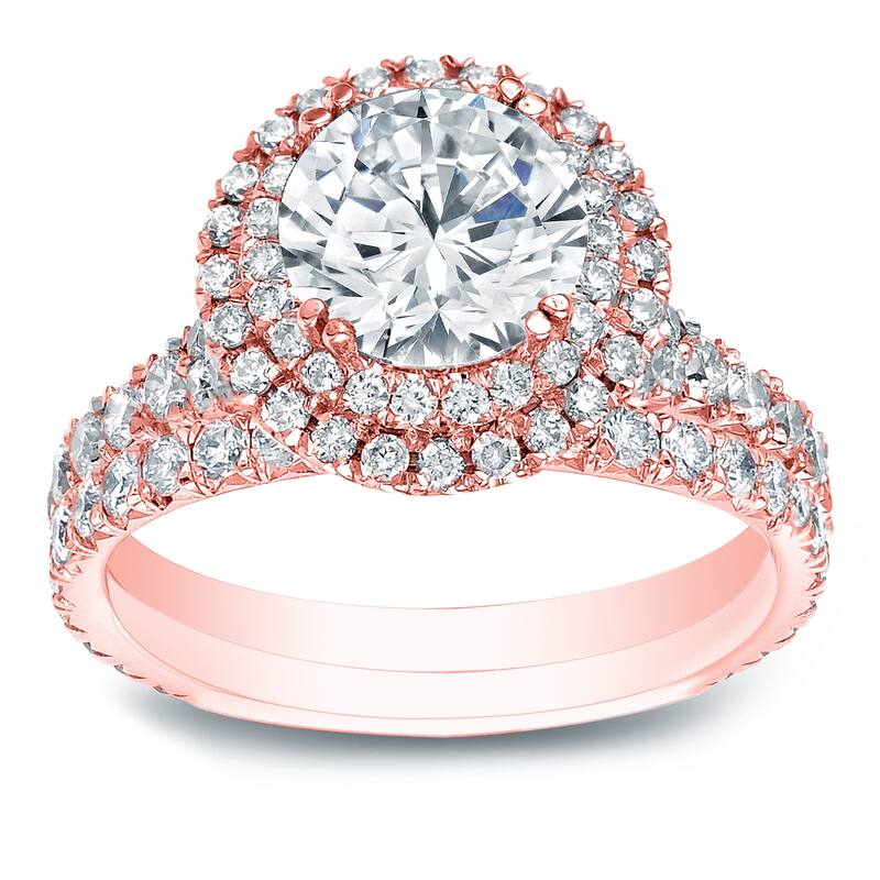Auriya 2 1/3ctw Round Double Halo Diamond Engagement Ring Set 14k Gold