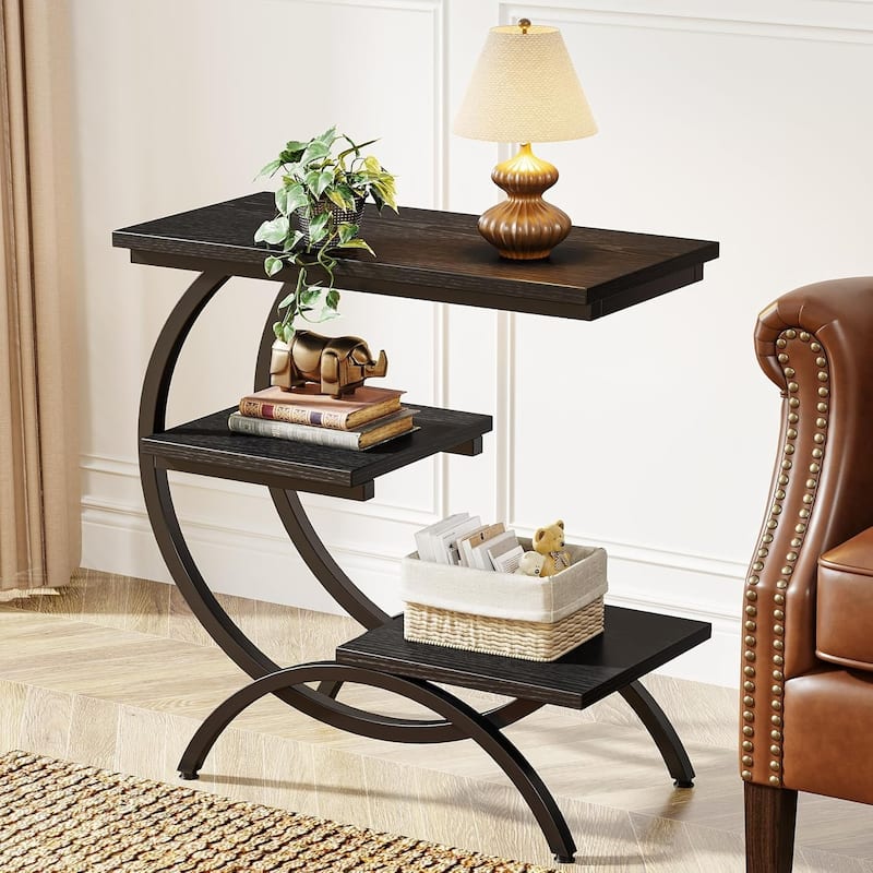 C-Shaped End Table, 3-Tier Small Side Table