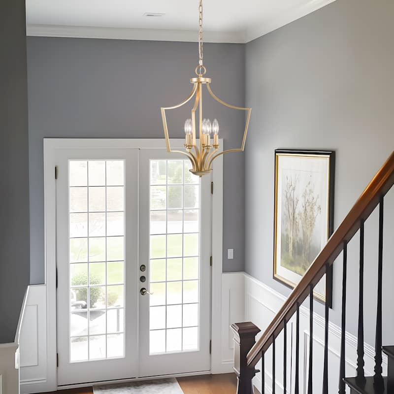 Mid-Century Modern 5-Light Gold Lantern Candle Chandelier for Dining Room - L19"xW19"xH24"