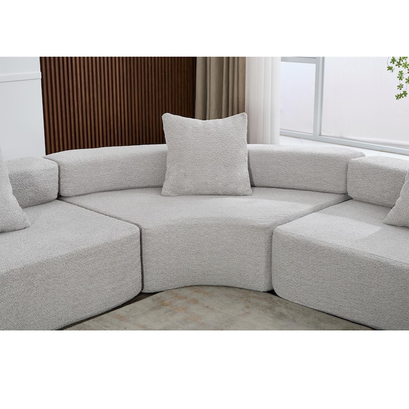 Oversized Gray Upholstered 4 Seater Modular Curved Sofa for Living Room