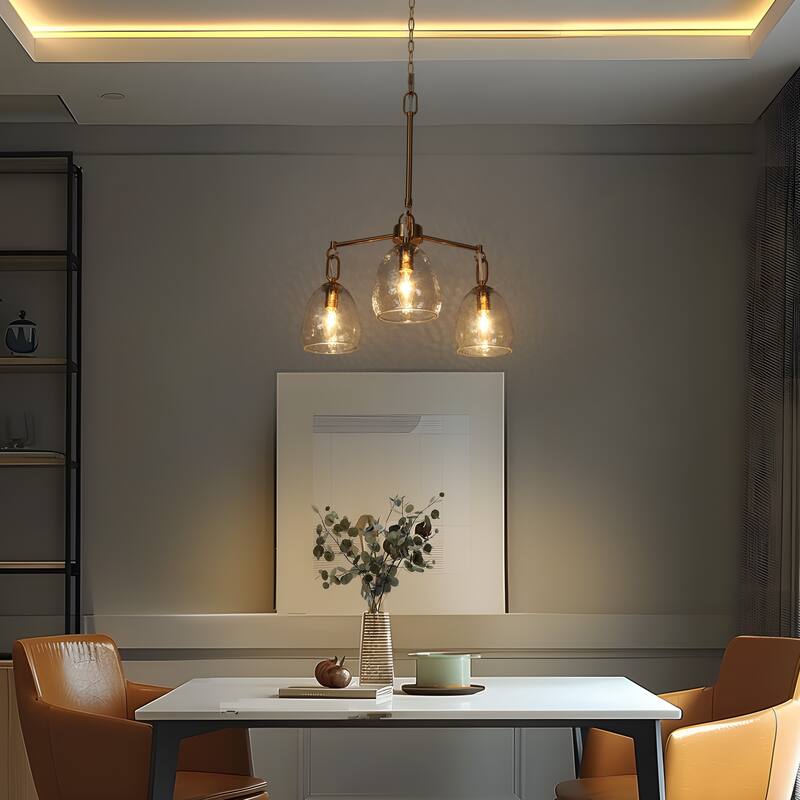 Blobfish Modern Gold 3-Light Glass Chandelier Wheel Cluster Ceiling Pendant Light - Dia. 19.3" x H 21.4"