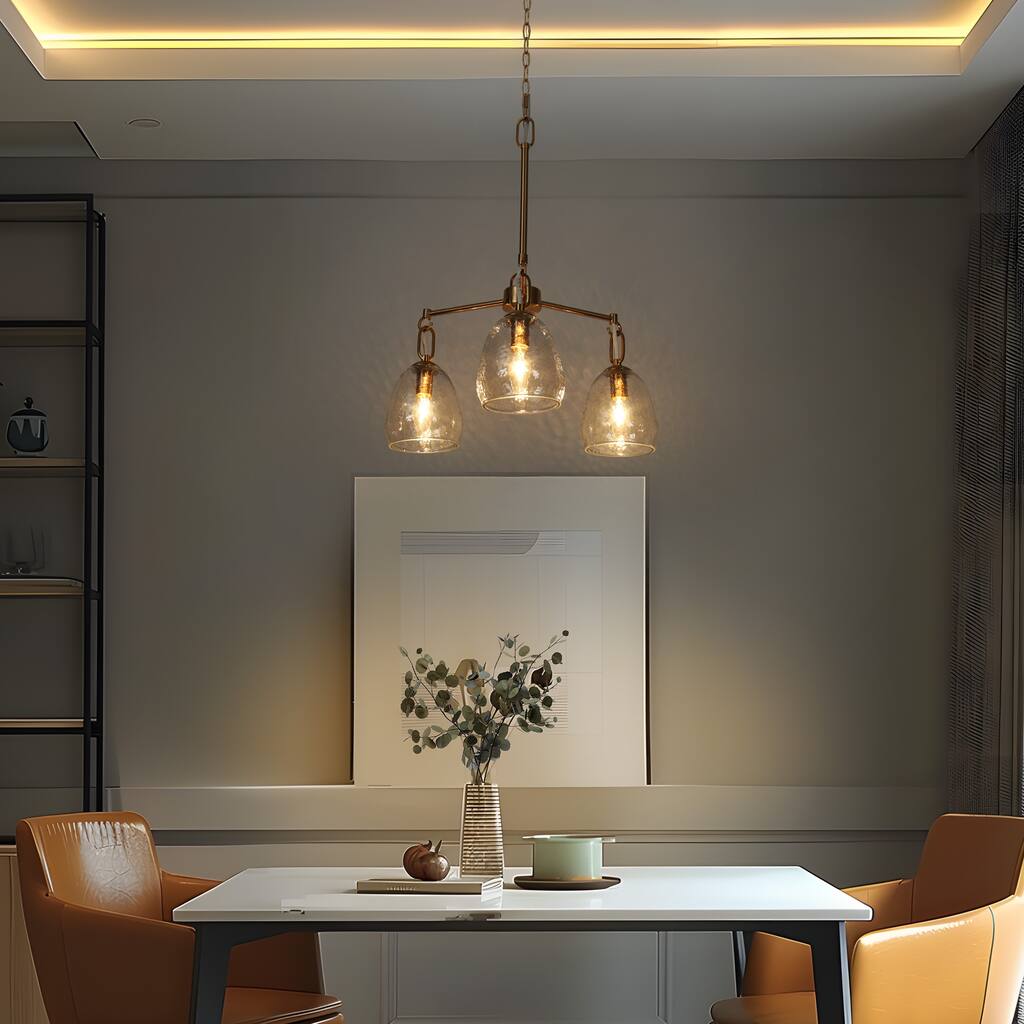 Blobfish Modern Gold 3-Light Glass Chandelier Wheel Cluster Ceiling Pendant Light - Dia. 19.3" x H 21.4"