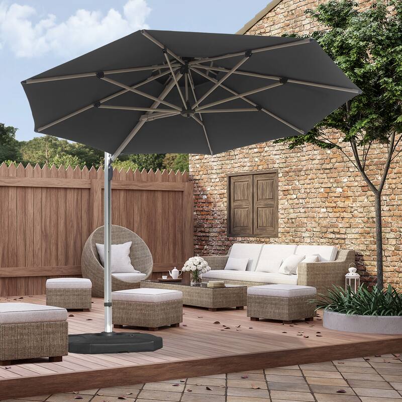 Round Cantilever Umbrella with Center Pole, Gray (Base Not Included)