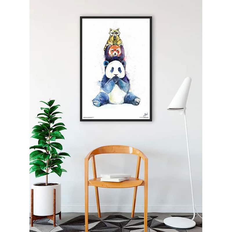 Pandamonium - Raccoon Sitting Panda Framed Poster - 24 x 36 Inch