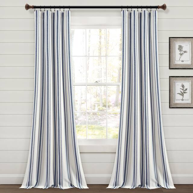 Lush Decor Farmhouse Stripe Yarn Dyed Cotton Window Curtain Panel Pair - 84" x 42" - Navy