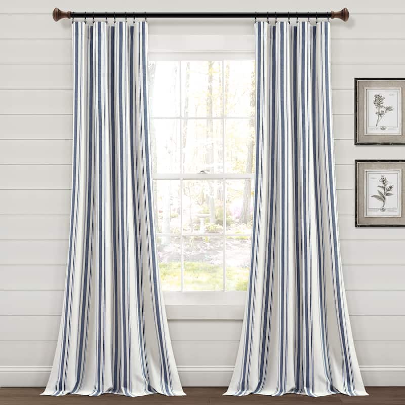 Lush Decor Farmhouse Stripe Yarn Dyed Cotton Window Curtain Panel Pair - 108" x 42" - Navy