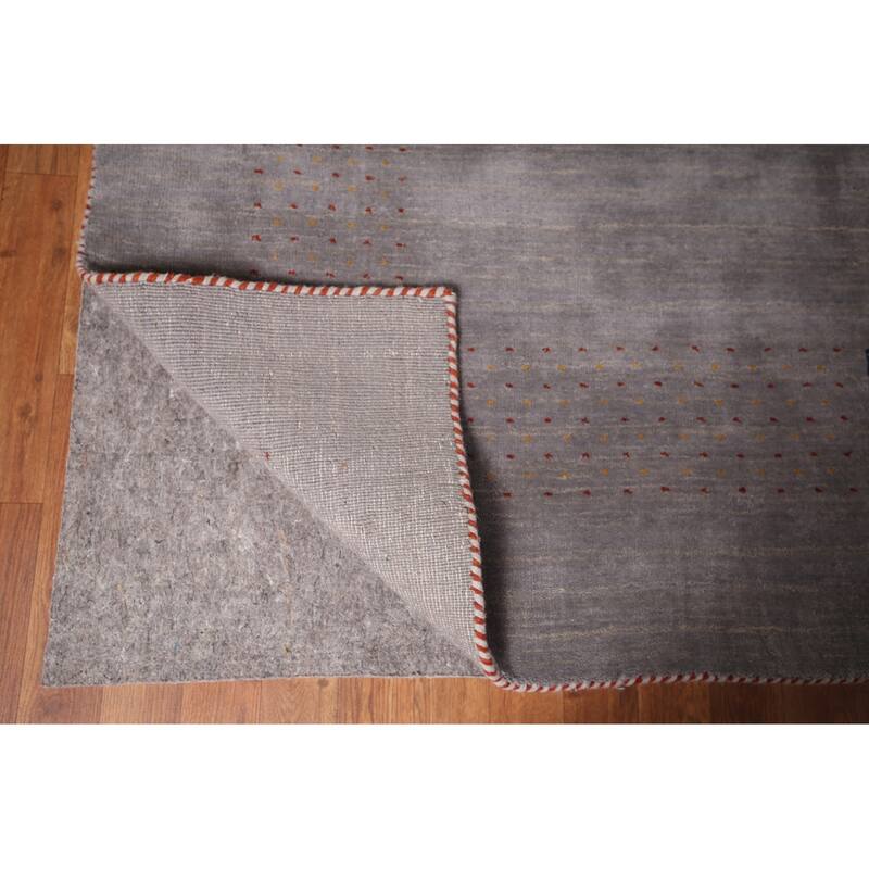 Gray Gabbeh Rug Hand-Knotted Wool Carpet - 8'1"x 9'9"