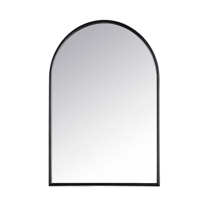 Black 24 in. W x 35 in. H Arched Metal Framed Iron Modern Accent Mirror - 23.6 in. W x 35.5 in. H x 1 in. D