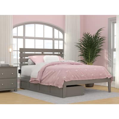 Full Size Bed with USB Charger & Drawers - Grey Modern Platform Bed Frame