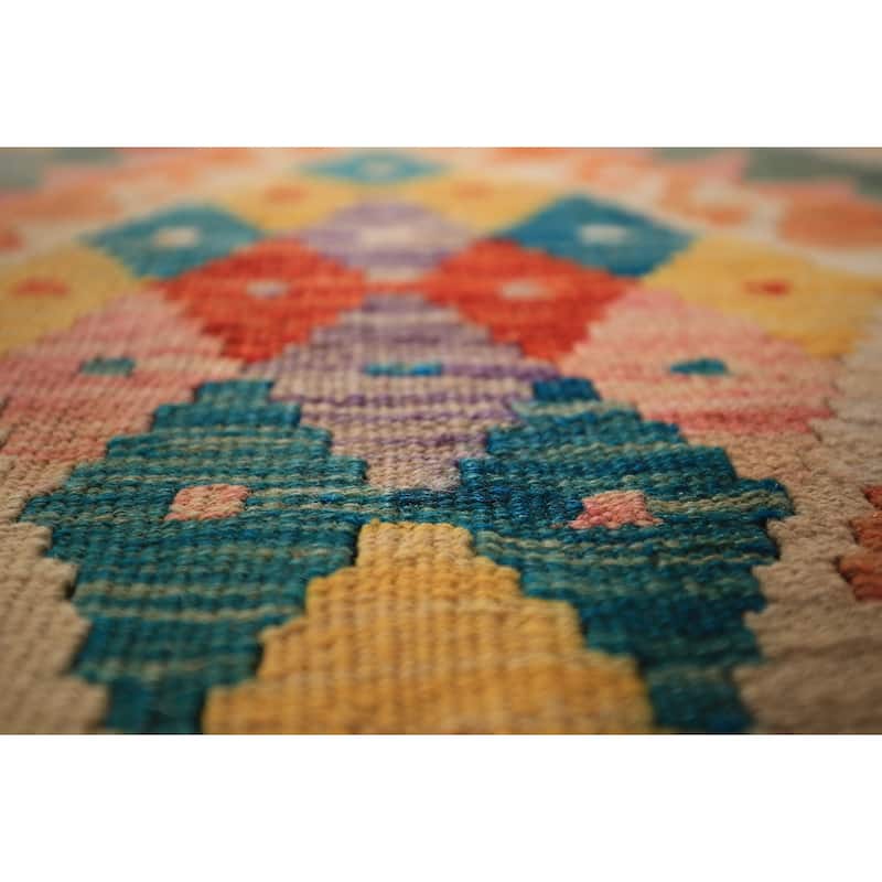 Geometric Kilim Oriental Area Rug Bedroom Flatweave Wool Carpet - 8'3" x 11'5"