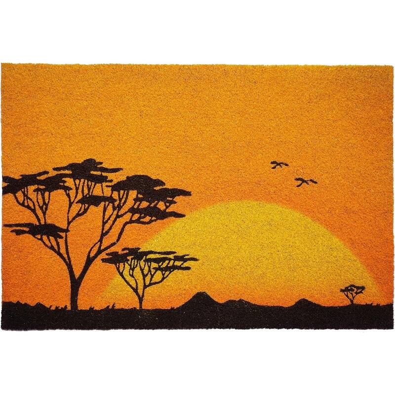 HomeRoots 24" X 36" Orange Yellow And Black Sunrise Trees Outdoor Coir Door Mat - 24.00' X '36.00