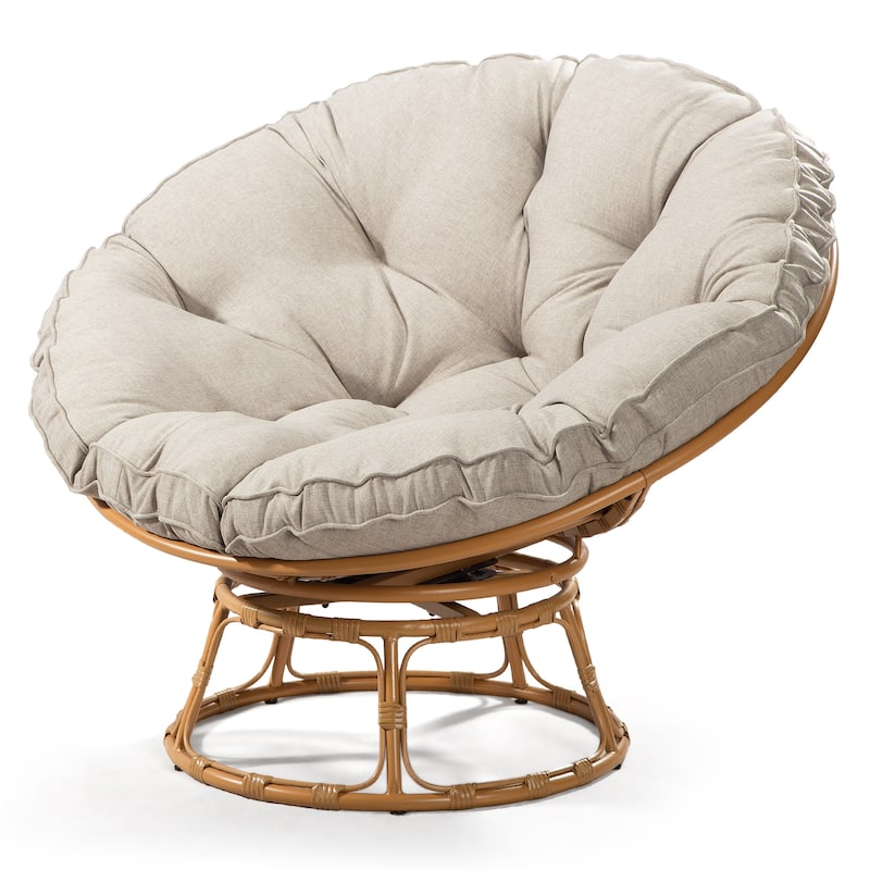 Cozywor Wicker Outdoor Patio Swivel Papasan Lounge Chair with Cushions