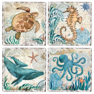 Counterart Absorbent Stone Coasters - Monterey Bay - Set of 4 - 4x4x1.150