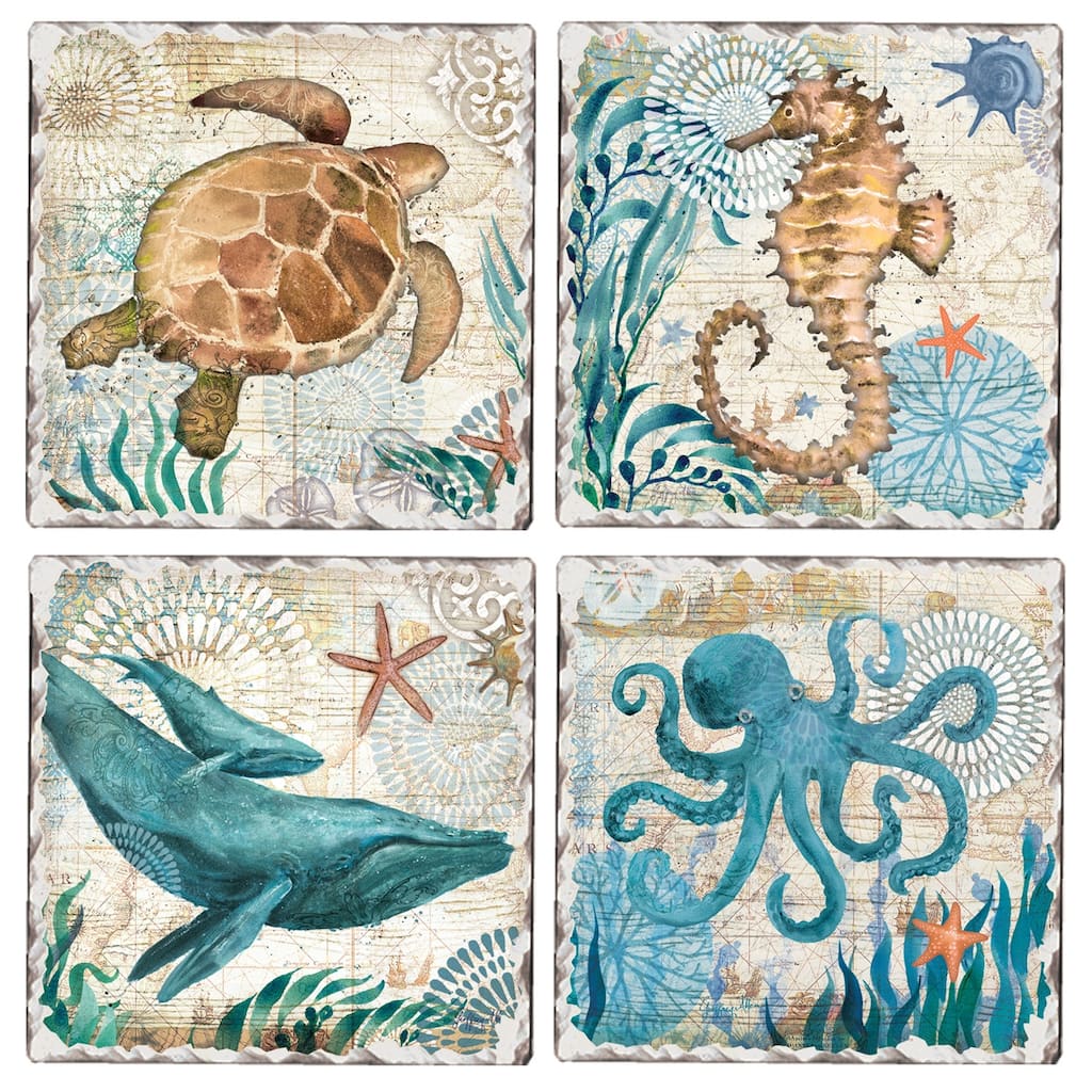 Counterart Absorbent Stone Coasters - Monterey Bay - Set of 4 - 4x4x1.150