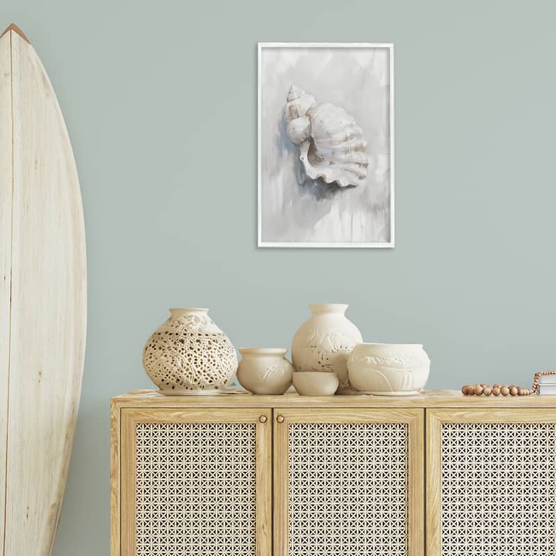 Stupell Neutral Curved Seashell Framed Giclee Art Design By Ramona Murdock