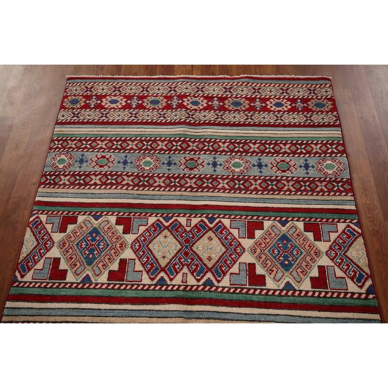 Oriental Multi-Color Kazak Area Rug Handmade Wool Carpet - 3'11" x 6'0"