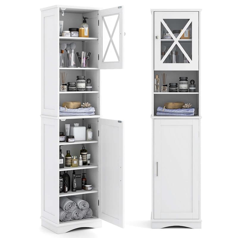 Costway 67" Tall Bathroom Cabinet Freestanding Storage Cabinet with 5 - See Details - White