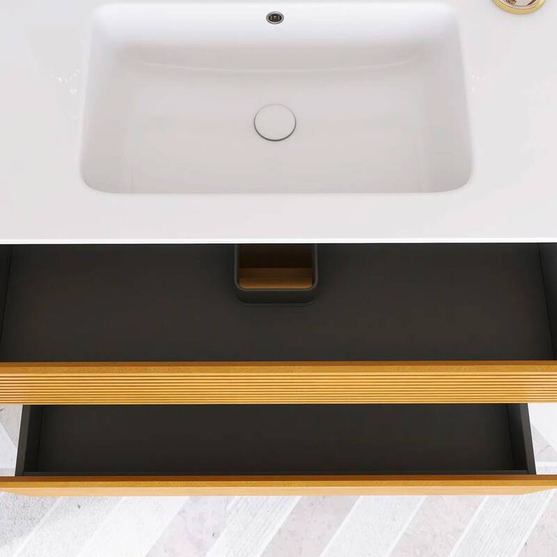 Wall-Mounted Bathroom Vanity with White Ceramic Sink