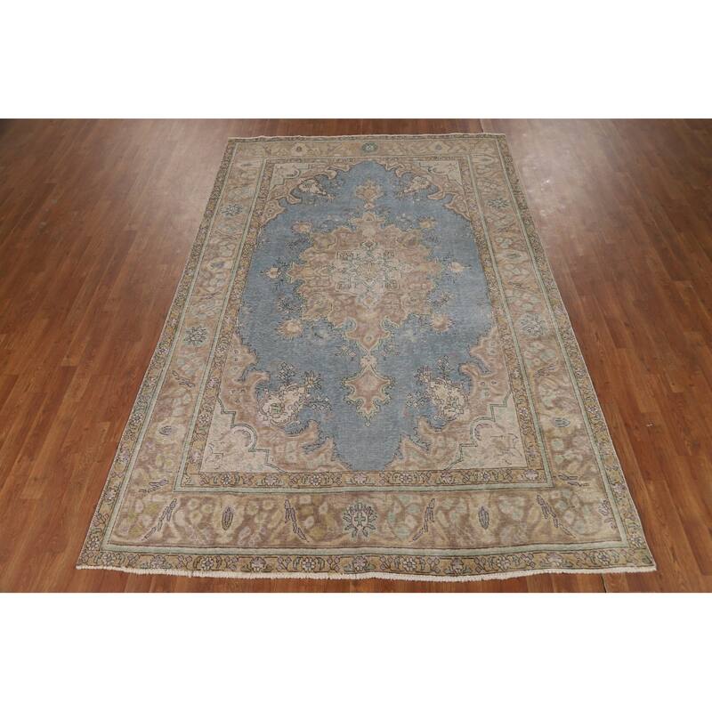 Blue Tabriz Persian Rug Handmade Traditional Wool Carpet - 6'4"x 9'10"